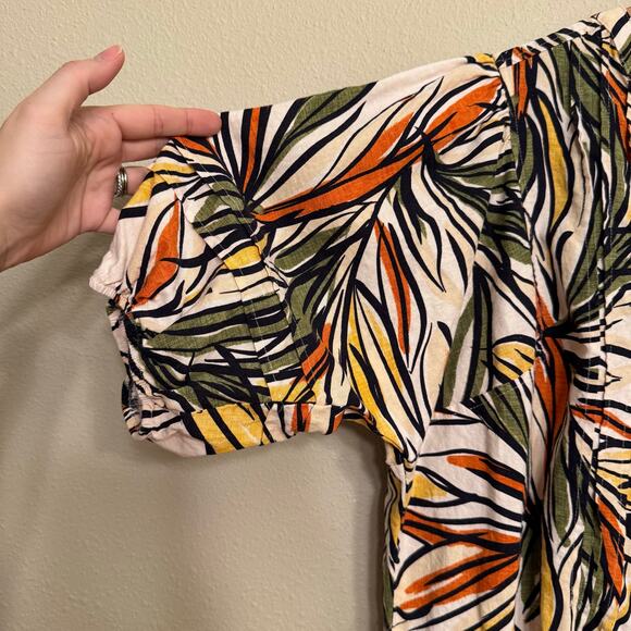 Zac & Rachel Linen Blend Tropical Print Button Front Blouse Large Boxy Casual - Picture 4 of 10